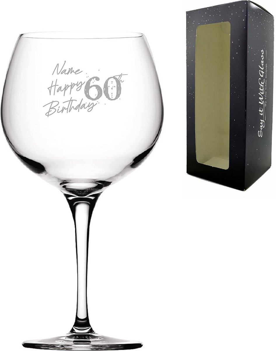 Gepersonaliseerd Gegraveerd Gin Glas voor 60e Verjaardag met Naam