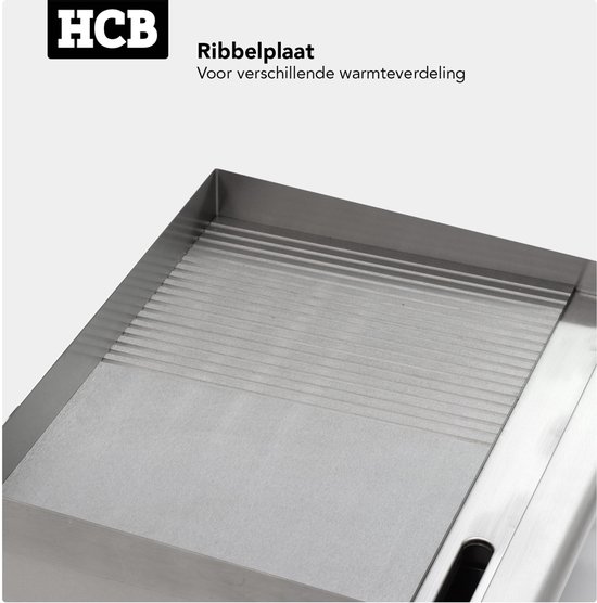 HCB® - Professionele Horeca Bakplaat - 1/2 geribbeld - 230V - RVS / INOX - Electrisch Grill apparaat - 47.5x55x22 cm (DxBxH) - 23 kg - 2569 — afbeelding 5
