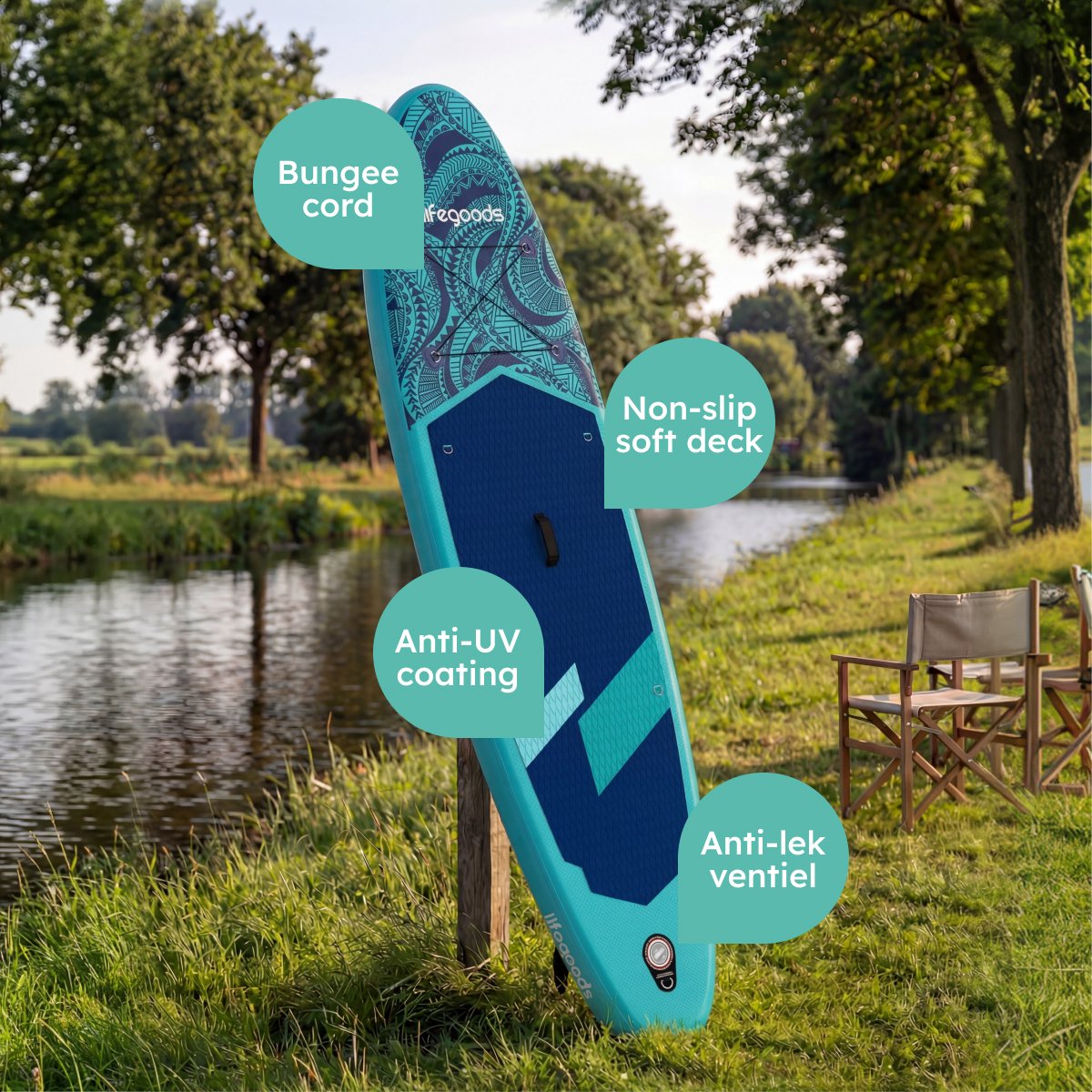 LifeGoods SUP Board Allround Compact - met Zitje - 120 KG Draagkracht - 300 x 76 cm - Opblaasbaar - Compleet SUP pakket - Blauw – foto 8