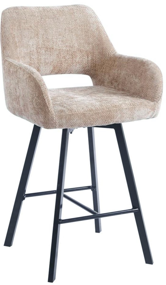 Ams Living® Barkruk draaibaar | Luxe afwerking | Stof | Kleur Taupe | Barstoel barkruk | Design Stoelen Met Rugleuning