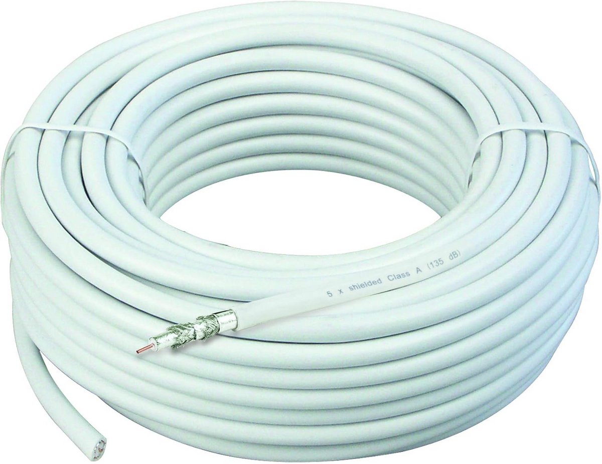 25 meter witte coaxiale installatiekabel hoge kwaliteit 135 dB afscherming