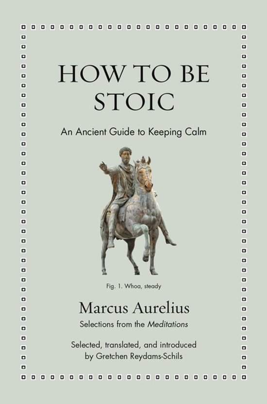 Boekhoes voor 'How to Be Stoic', met een standbeeld van Marcus Aurelius te paard.