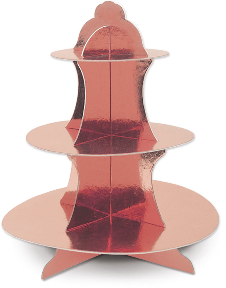 360 DEGREES - Roségouden metallic kartonnen cupcake standaard 31 cm met 3 etages