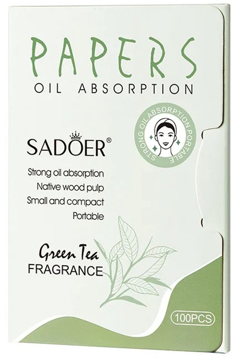 SADOER Olie Absorberend Papier | Oil Control Gezicht | Blotting Papers | Gezichtsolie Verwijderen | Anti Acne | Matterende Doekjes | Vette Huid | Make-up doekjes | Green Tea Geur | Talg Regulatie | Compact Draagbaar | Gezicht Reiniging doekjes | 100X