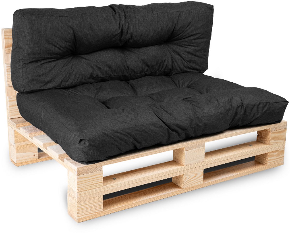 Bananair - Palletkussens Set - Tuinkussens voor Palletbank - 1x Zitkussen 120x80x15 cm & 1x Rugkussen 120x40x15 cm - Zwart