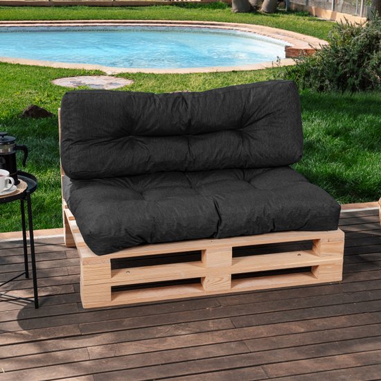 Bananair - Palletkussens Set - Coussins de jardin pour banc palette - 1x Coussin d'assise 120x80x15 cm & 1x Coussin de dossier 120x40x15 cm - Zwart