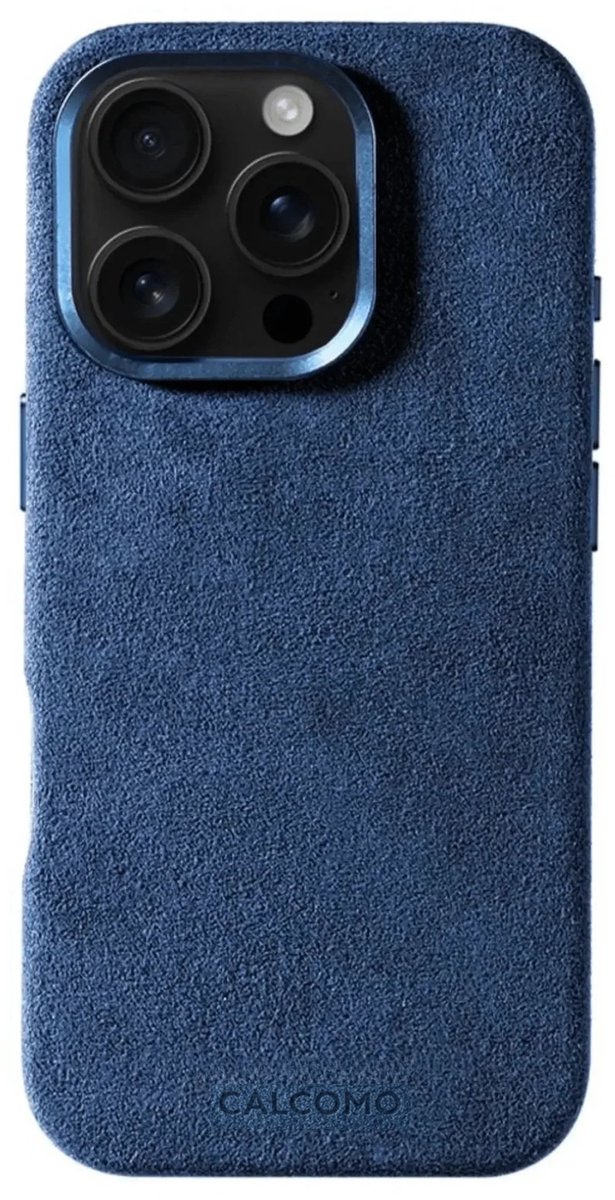 Calcomo® - Alcantara Telefoonhoesje iPhone 16 Pro – 100% Italiaans Alcantara® – Premium Schokbestendig – Geschikt voor MagSafe – Midnight Blue