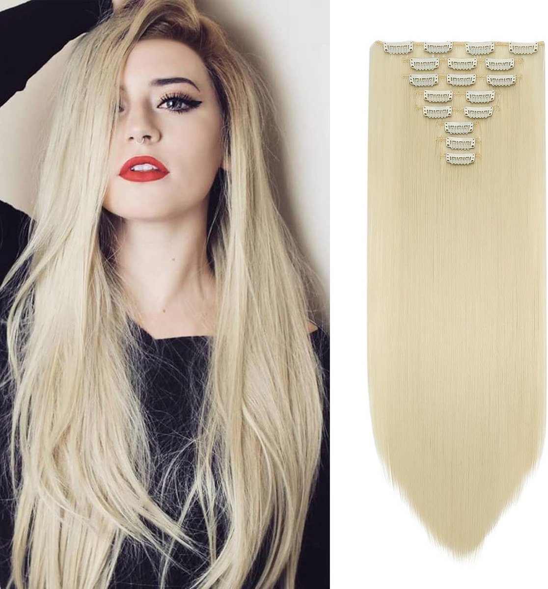 Clip-In Extensions 8 Delig Set Glad Haarverlenging 60cm Vol & Lichtblond