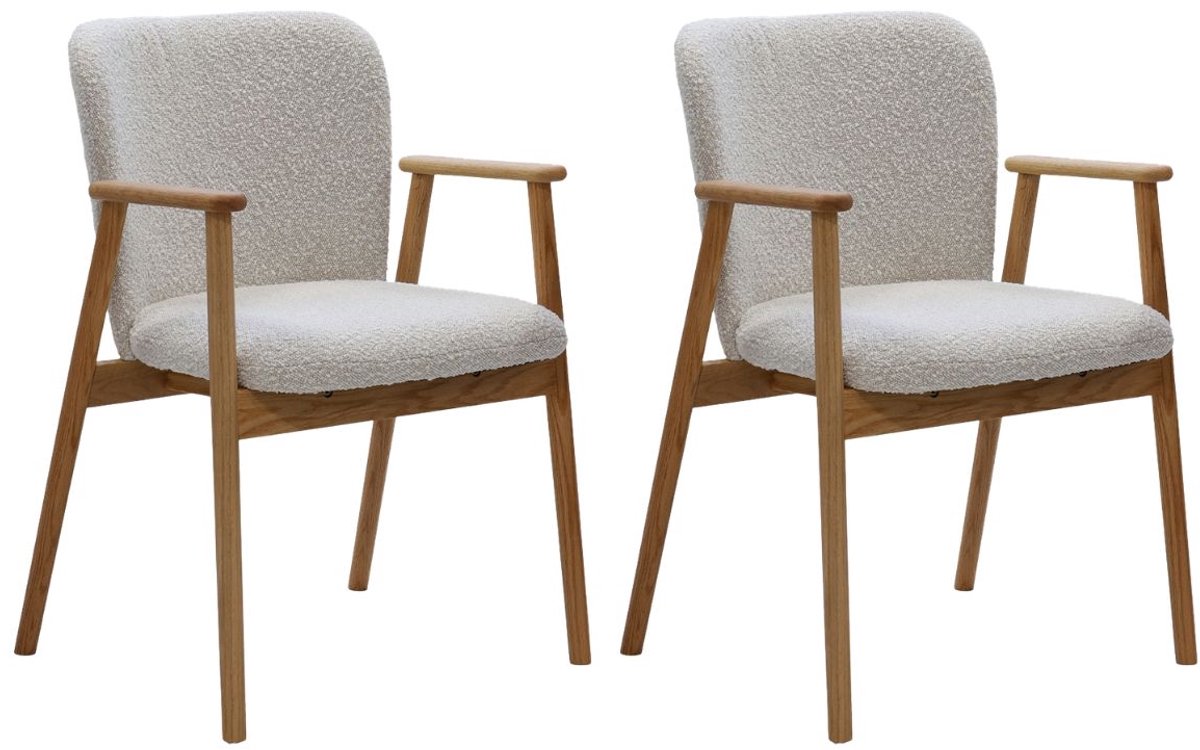 DÉJA Living Eetkamerstoel Lena - Eikenhout/Polyester - Beige - Set van 2