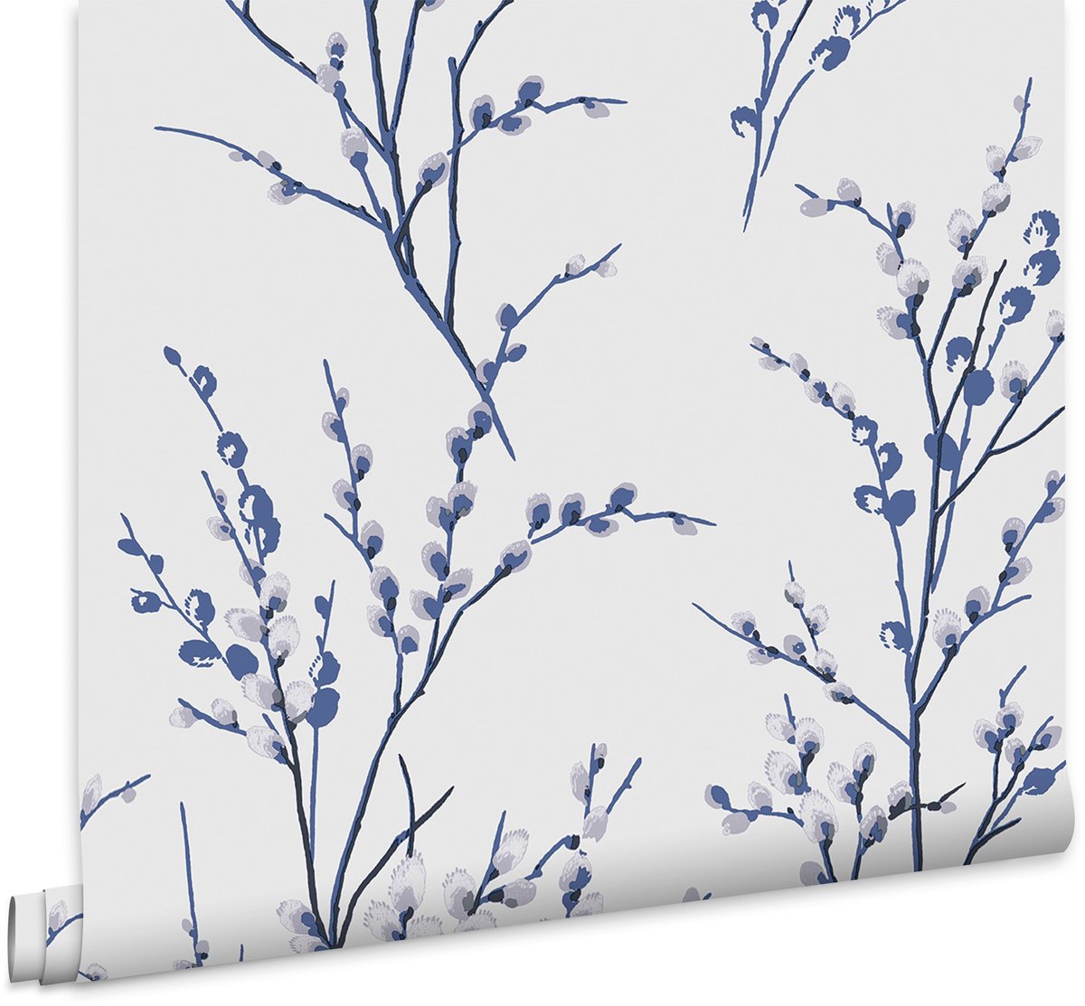 Laura Ashley Pussy Willow Behang - Planten - 10mx52cm - Blauw
