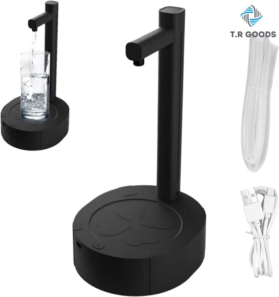 T.R Goods Draadloze Waterdispenser – Oplaadbaar 1800 mAh – USB-C Elektrische Waterpomp voor 5 & 10 Liter Flessen – Compact & Draagbaar – Zwart