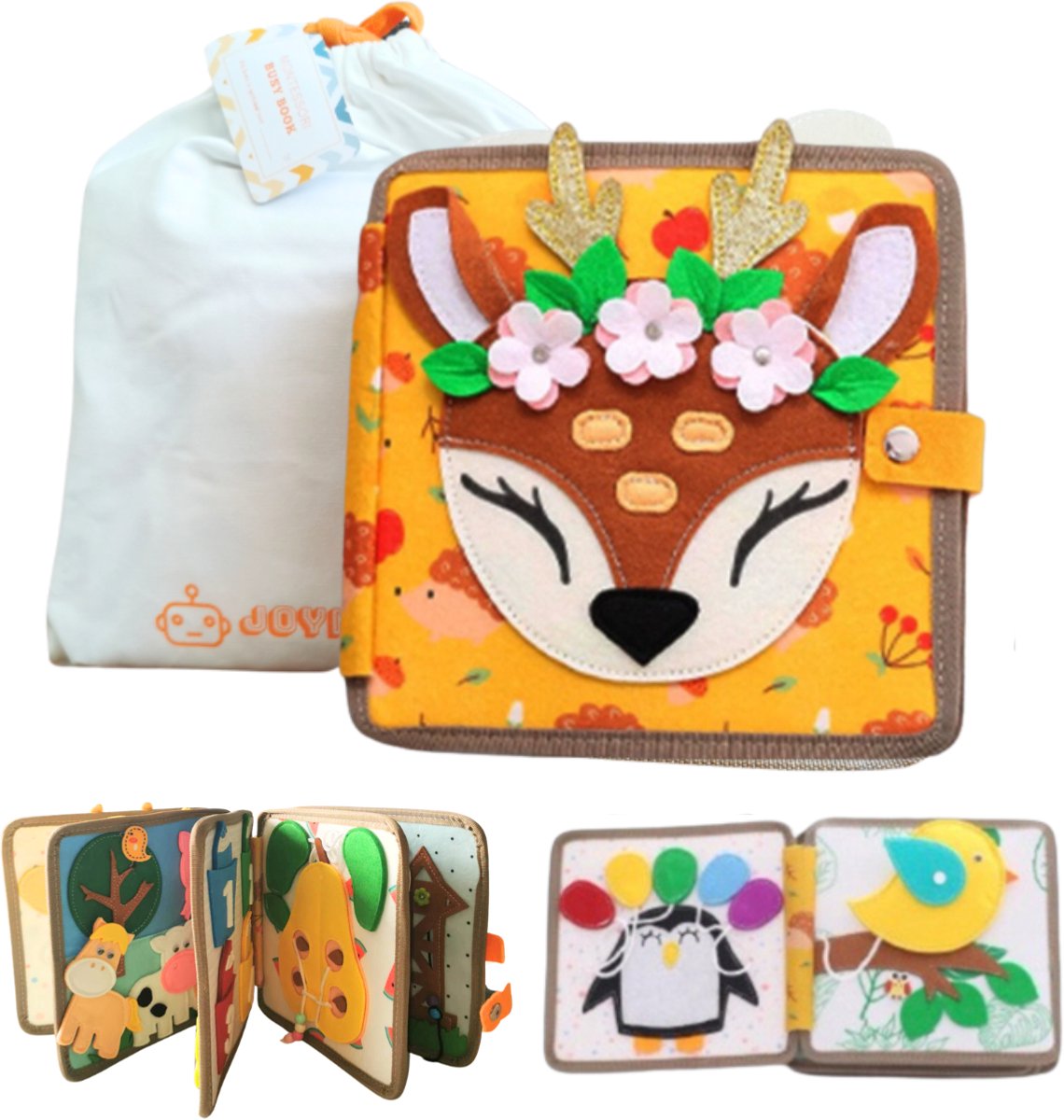 Joymaxx Montessori Busy Board - Baby Speelgoed 1 jaar - Activiteitenboek voor Peuters - Sensorisch Speelgoed 6 maanden tot 2 jaar - Montessori Speelgoed voor Onderweg - Cadeau Meisjes 18 maanden