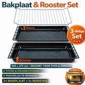 ICQN Oven Bakplaat Set - 3 Stuks - 2x Bakplaat en Rooster voor oven- 465x370x30 en 465x370x60 mm - Geëmailleerd