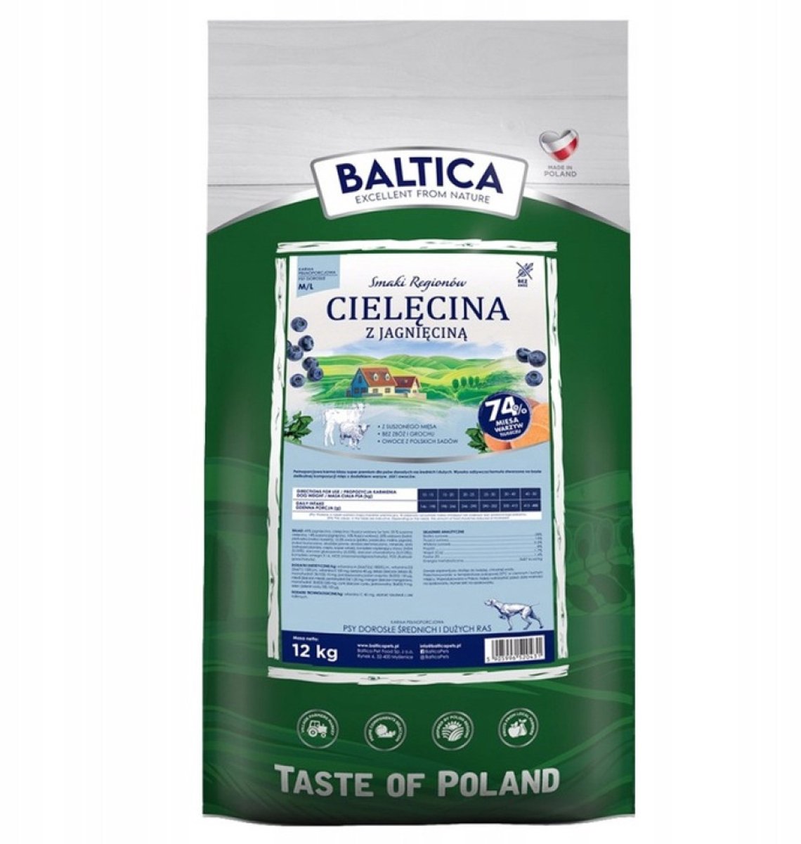 Baltica Smaki Regionów - Hondenvoer Kalf & Lam - Maat M/L (Middel/Grote Rassen) - 12 kg
