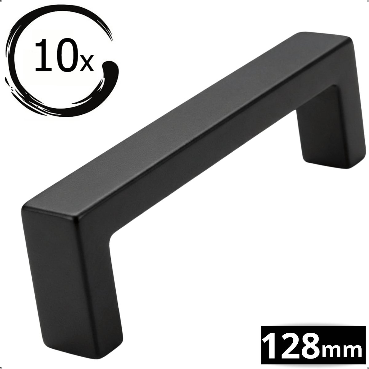 10X Handgrepen Zwart RVS - Boormaat 128mm - Greepjes - Handgreep - Handgrepen keukenkastjes - Handvatten - Meubelgreep zwart - Handgrepen voor deurtjes