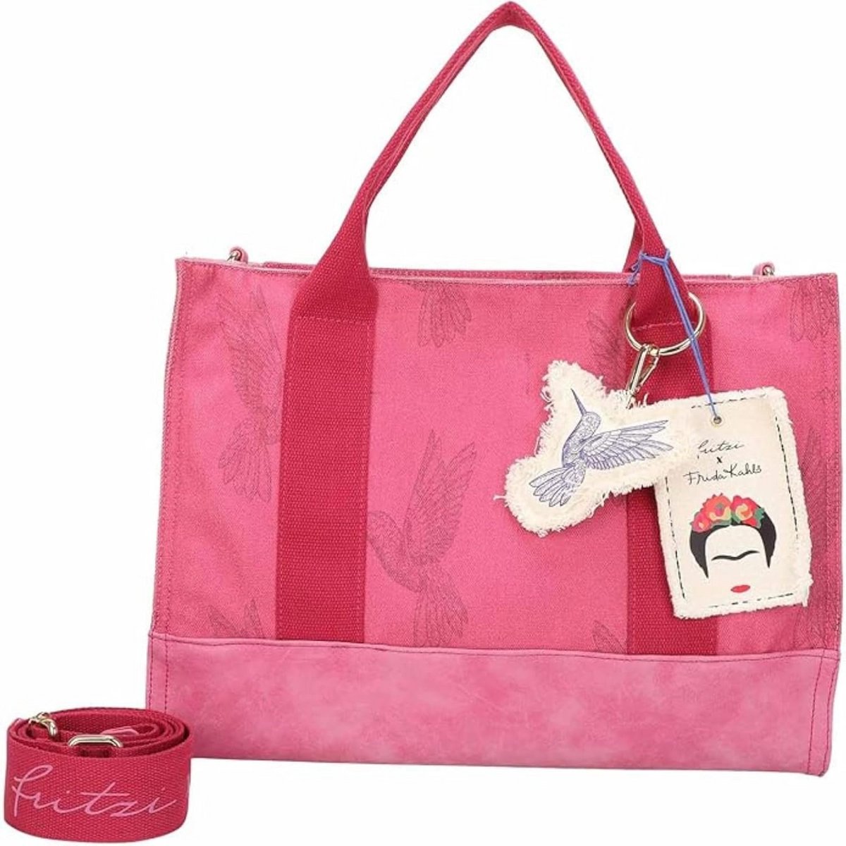 Grote Canvas Shopper met Kolibrie Print en Afneembare Schouderband