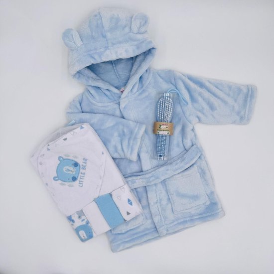 | Baby Verzorgingspakket - Badset Jongen - Kraamcadeau Baby Boy - Blauw - Badjas met Oortjes - Cadeaudoos | van Merkloos — afbeelding 2