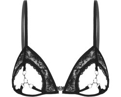 Dames Beha Kant Open Rug Bralette Push-Up Lingerie Zwart