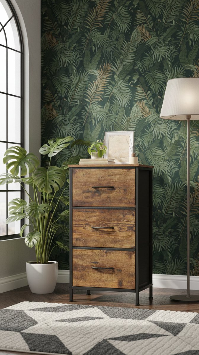 Industrieel Ladeblok met 3 Laden – Vintage Bruin & Zwart – Multifunctionele Opbergkast voor Slaapkamer, Hal, Woonkamer & Kantoor – Stevig Staal & Hout – 30 x 39,6 x 73,7 cm – House&Garden