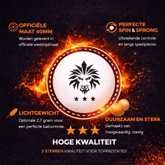 Officiële maat 40mm, 2,7 gram, perfecte spin & sprong, duurzaam en sterk, hoge kwaliteit, 3 sterren.