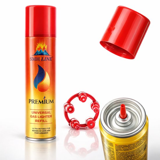 SMH LINE® Aansteker Gas - Butaangas voor Aansteker - 24x 300ML - Universeel - Incl. 5 Vulnippels van Merkloos — afbeelding 5