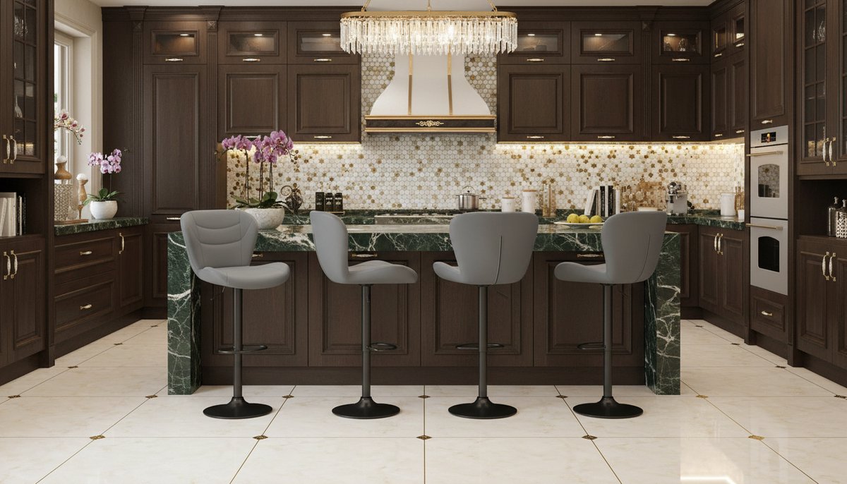 Barkruk Set van 4 – Luxe Verstelbare Barstoelen met Rugleuning en Voetensteun, 360° Draaibaar, PU-Leren Zitting, Comfortabele Keukenstoelen voor Keukeneiland en Bar – Lichtgrijs | House&Garden Elegance