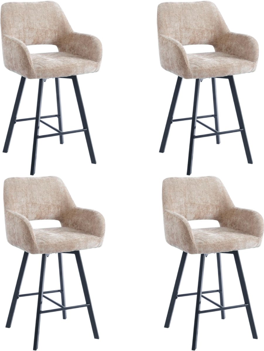 Ams Living® Barkruk draaibaar set van 4 | Luxe afwerking | Stof | Kleur Taupe | Barstoel barkruk 4x | Design Stoelen Met Rugleuning
