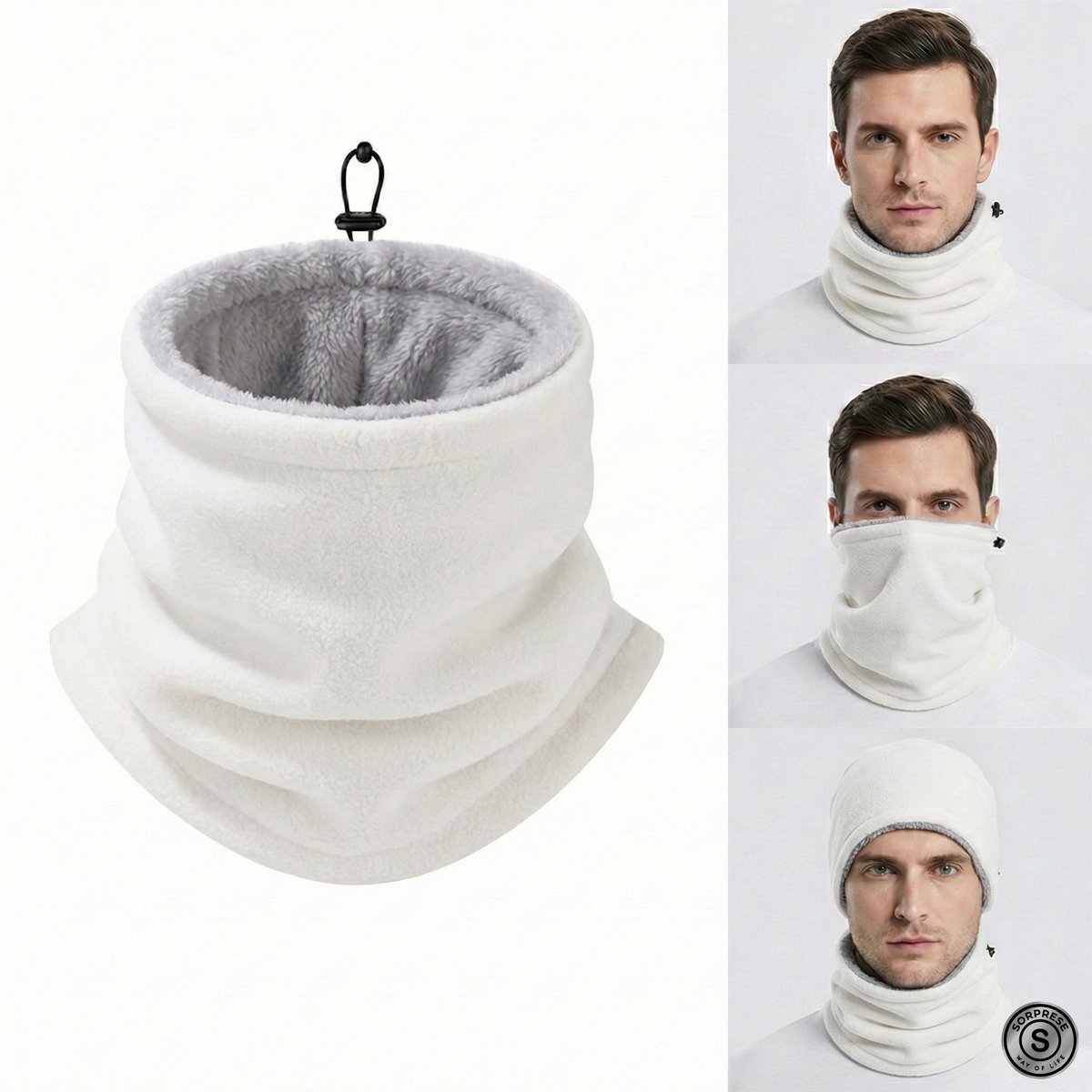 Sorprese Luxe Thermische Nekwarmer - Col Sjaal - Dubbele Fleece Voering - Dames & Heren - Extra Warm - One Size - Wit