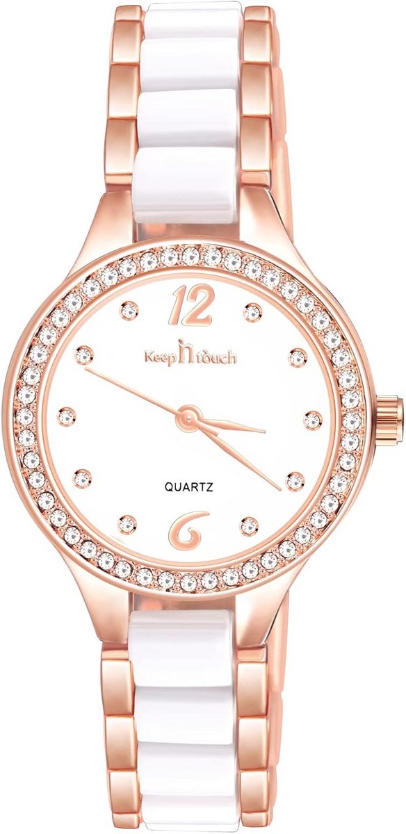 Dames Horloge Wit Keramiek Kwarts Analoge Ronde Wijzerplaat RVS Armband