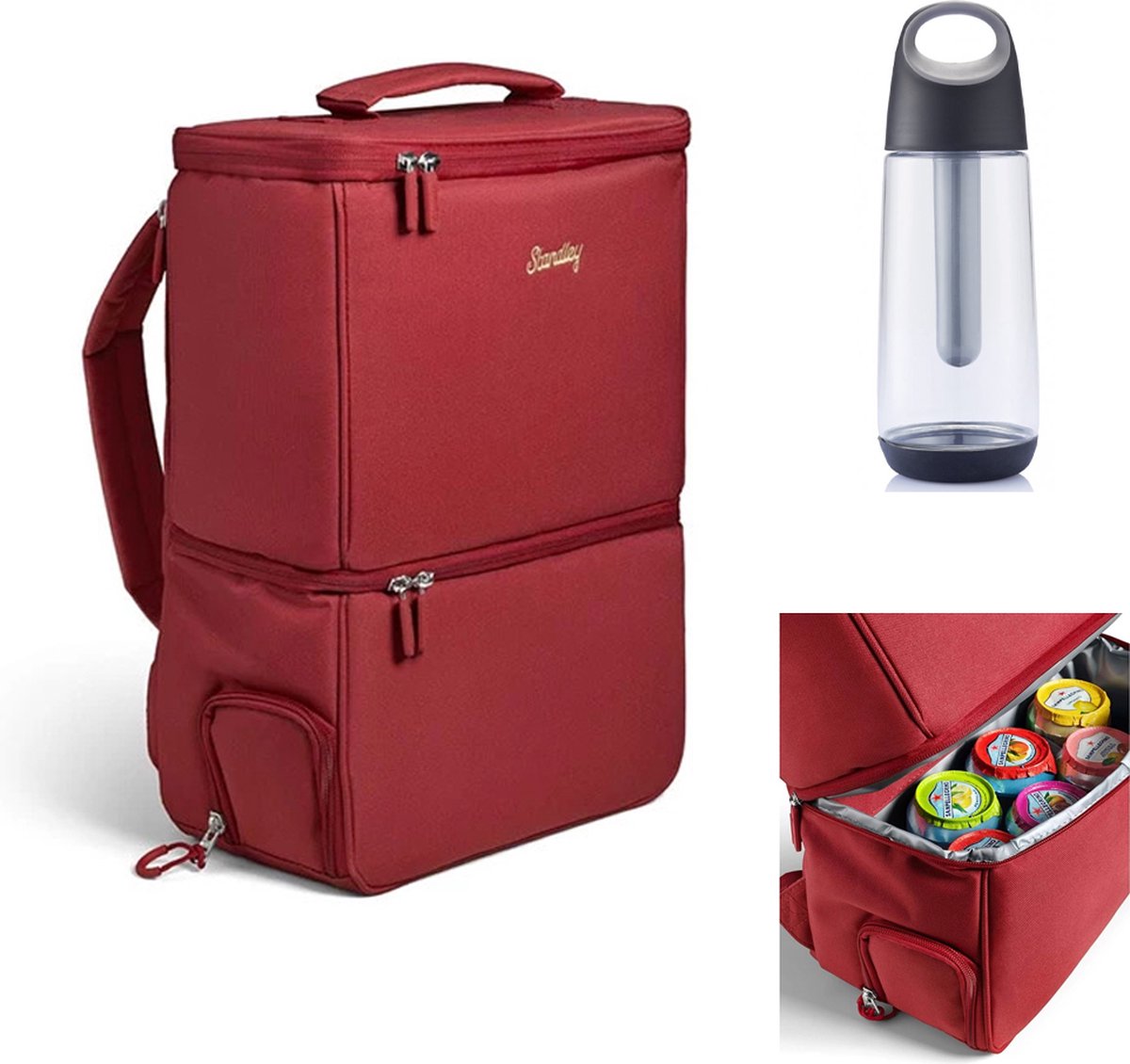Standley SplitBag - Rugzak - Koeltas - Inclusief Koelelementen - Rugtas - Rood - Met Drinkfles - Cadeau