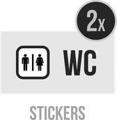 Pictogram/ sticker | WC | 20 x 10 cm | Toilet | Openbare toiletten | W.C. | Toilettes | Toilets | Grijze achtergrond | 2 stuks