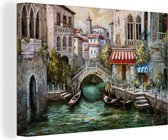 Tableau Peinture sur Toile - Water- Italie - Bateau - Architecture - Peinture à l'Huile - 30x20 cm - Décoration murale