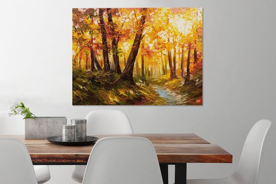 Toile - Peinture - Huile - Automne - Forêt - Oranje - 80x60 cm - Décoration - Intérieur