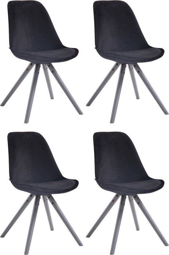 CLP Toulouse Set van 4 Stoelen - Rond frame - Fluweel zwart grijs