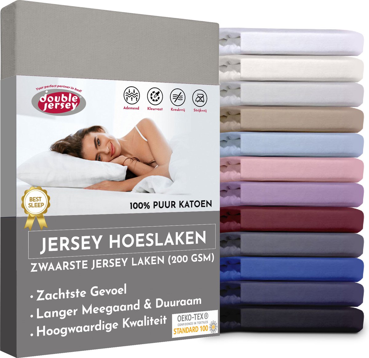 Double Jersey Hoeslaken - Hoeslaken 120x200+30 cm - 100% Katoen Zilver Grijs