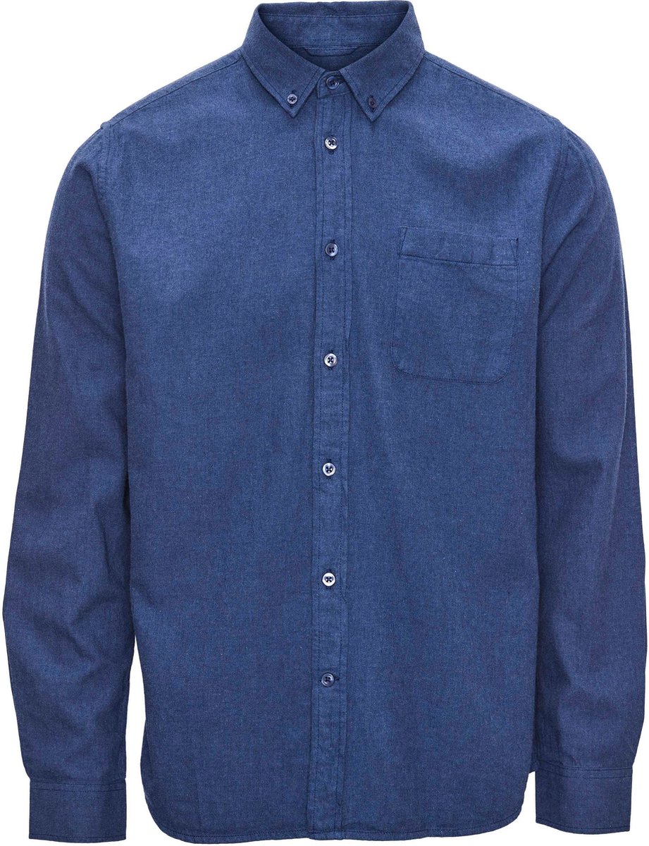 KnowledgeCotton Apparel - Overhemd Donkerblauw - Maat L - Regular-fit