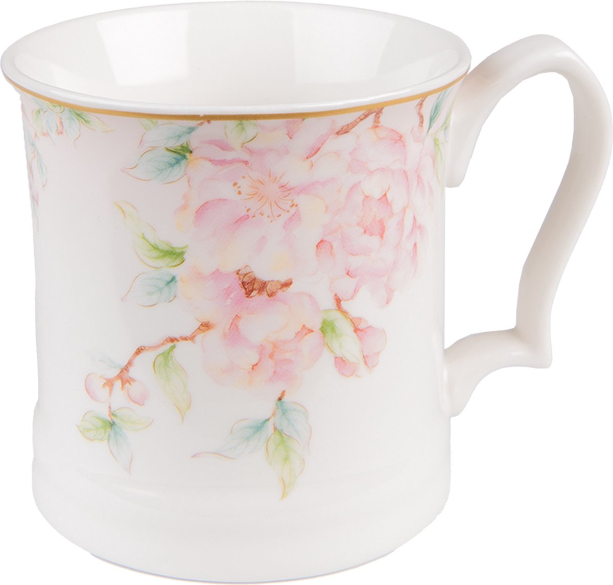 Clayre & Eef Mok 414 ml Wit Roze Porselein Bloemen