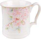 Clayre & Eef Mug 414 ml Blanc Rose Porcelaine Fleurs Tasse à thé
