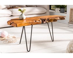 Massieve salontafel  100cm teak massief houten boomschijf Hairpin Legs