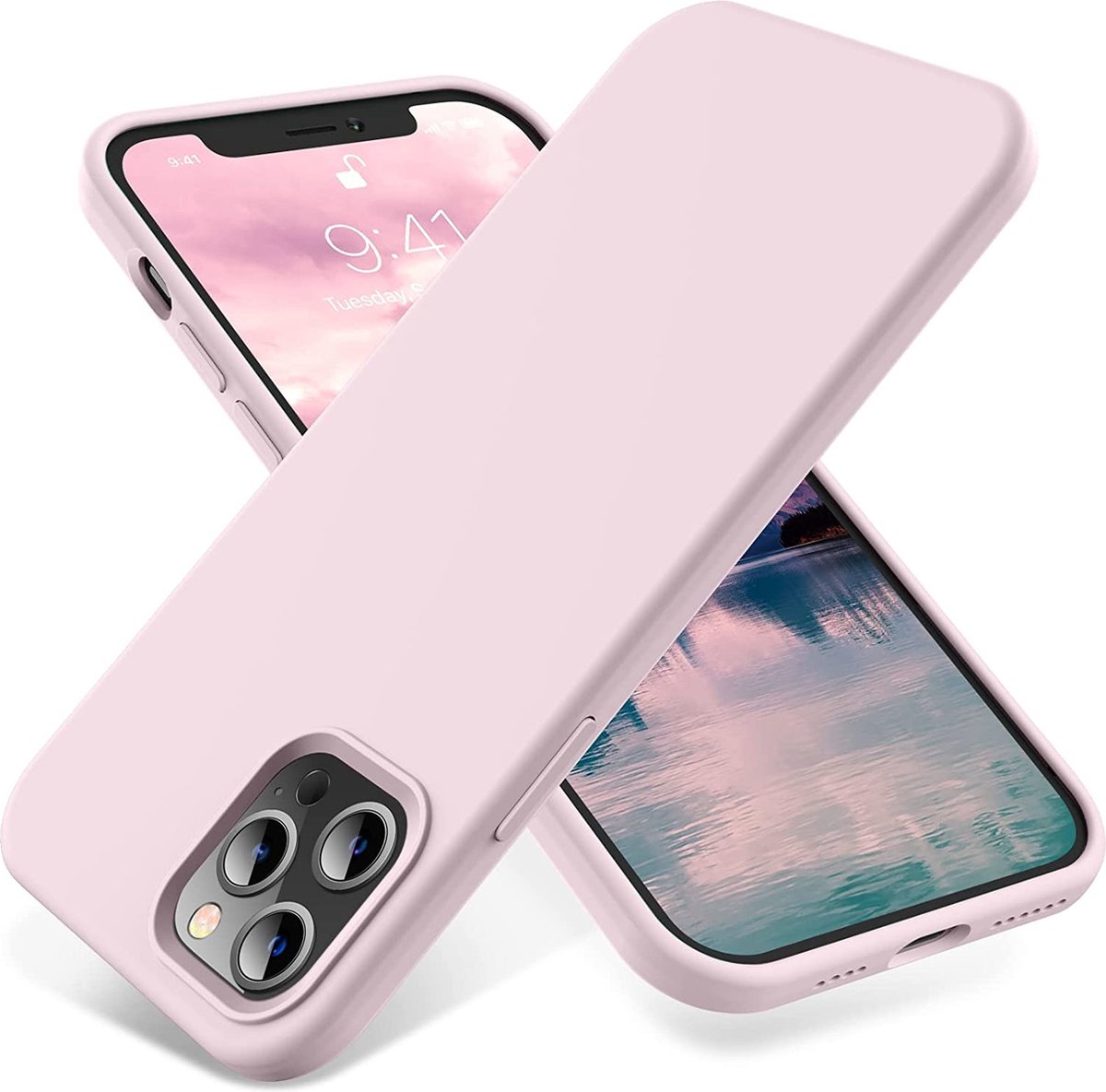 Hoesje Geschikt voor iPhone 14 Pro – Liquid Siliconen Backcover – Licht Roze