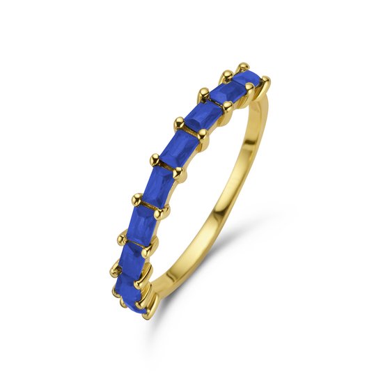 New Bling 9NB-0969-54 Zilveren Ring - Dames - Zirkonia - Baquette - Maat 54 - Blauw - Goudkleurig