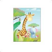 PosterDump - Safari giraf en olifant beestenboel links - Baby / kinderkamer poster - Dieren poster - 40x30cm