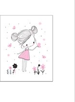 PosterDump - Lief meisje met vlinders roze - baby / kinderkamer poster - 50x40cm