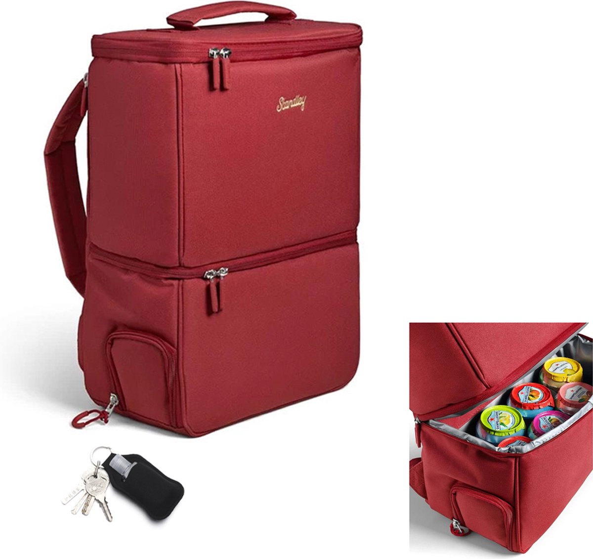 Standley SplitBag - Rugzak - Koeltas - Inclusief Koelelementen - Rugtas - Rood - Met Sleutelhanger - Cadeau