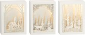J-Line kerstdecoratie - kader 3D Winter - pvc/glas - zilver - LED lichtjes - 3 stuks