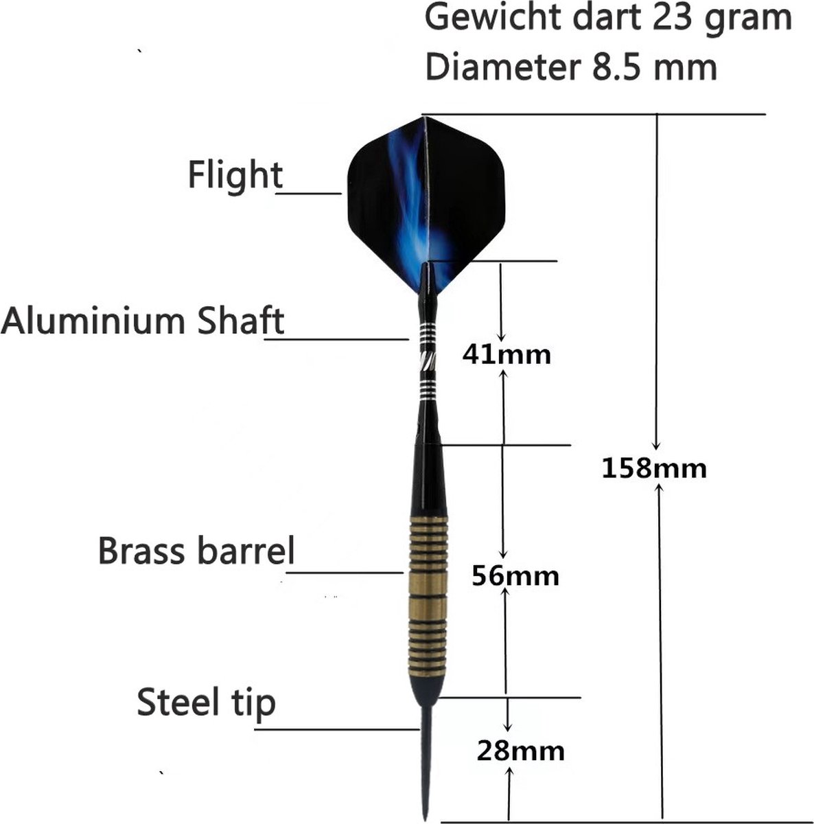 Premium Dartpijlen van Hoge Kwaliteit Steeltip Set van 6 Dartpijltjes 23 Gram