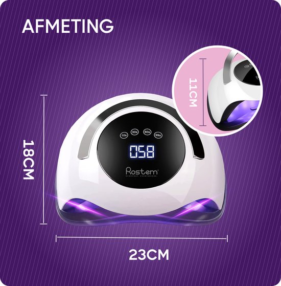 Rostem 120 Watt UV LED Nageldroger - Nagellamp - Perfect Uitgeharde Nagel Gellak - LED Lamp - Lange Snoer - Wit