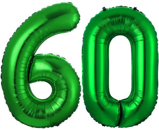 Ballon Cijfer 60 Jaar Groen Helium Ballonnen Verjaardag Versiering Cijfer Ballon Feest Versiering Met Rietje - 86Cm