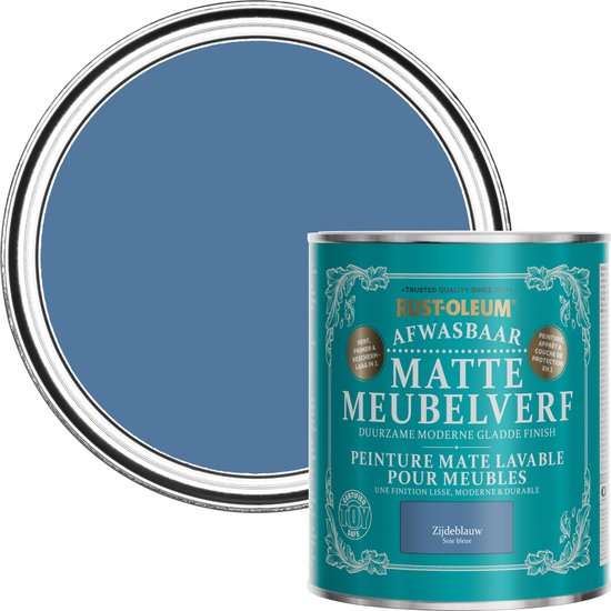 Foto: Rust oleum blauw afwasbaar matte meubelverf zijdeblauw 750ml