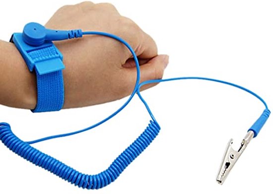 Antistatisches ESD-Armband – Mit 1,8 M Spiralkabel, Verstellbare Schnalle, Blau, Für PC-Reparatur & Elektronik